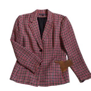 Blazer Houndstooth Vintage Kasper & Company ASL Jacket 12 Black Red